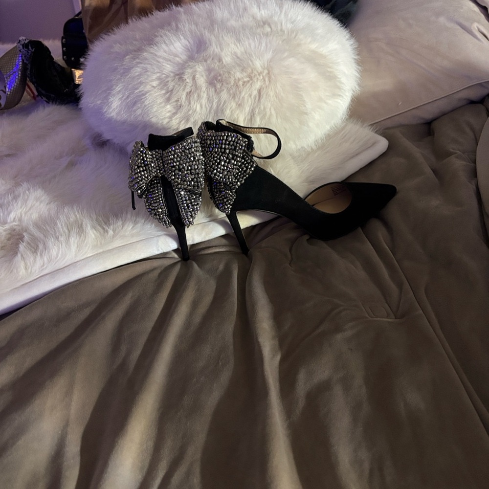 INC International Concepts Black Heels with Sparkling Bow